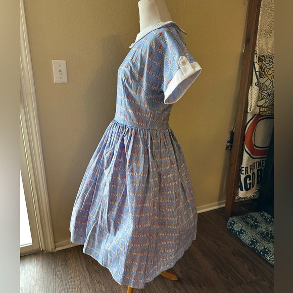 Bernie Dexter vintage 50s style MCM dress VLV pale blue rockets rockabilly - Picture 4 of 6